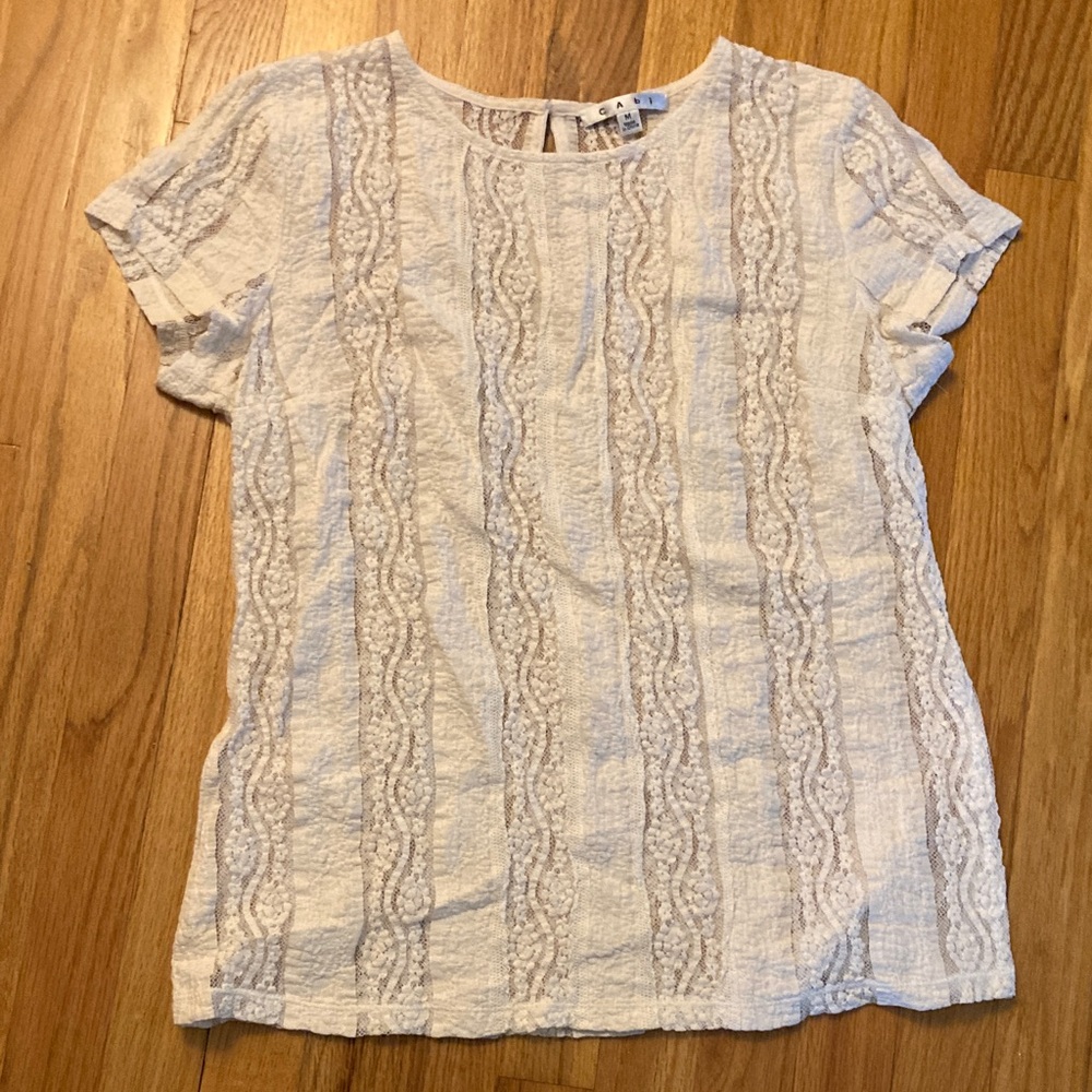 CAbi Cream Textured Short Sleeve Top